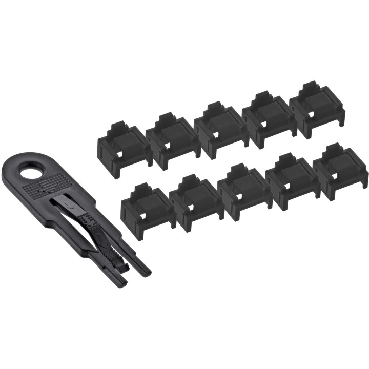 55722I - InLine® RJ45 Bloqueur de port, Set de démarrage avec 10 bloqueurs et clé, noir