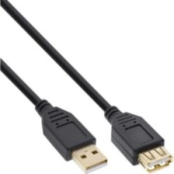 USB 2.0 Rallonge, InLine®, mâle/fem. type A, noir, contacts or, 1m