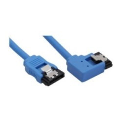 Câble de raccordement SATA 6Gb/s rond, plié à gauche, InLine®, bleu, avec languette, 0,15m