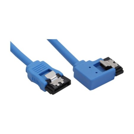 Câble de raccordement SATA 6Gb/s rond, plié à gauche, InLine®, bleu, avec languette, 0,15m