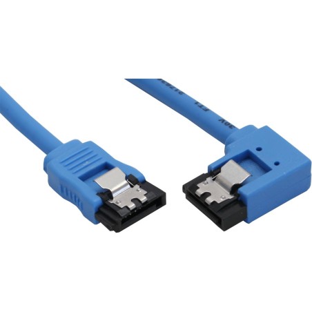 Câble de raccordement SATA 6Gb/s rond, plié à droite, InLine®, bleu, avec languette, 0,15m