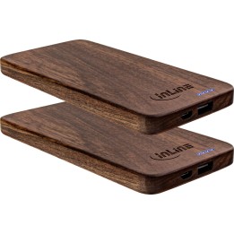 2er InLine? woodplate, USB Powerbank 5.000mAh, mit LED Status Anzeige, Echtholz