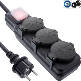 16493Q - Multiprise extérieure InLine®, contact de protection 3 voies, IP44, avec interrupteur, 10m