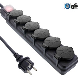 16496Q - Multiprise extérieure InLine®, contact de protection 6 voies, IP44, avec interrupteur, 10m