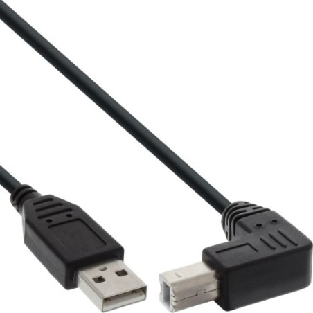 Câble USB 2.0, InLine®, A à B plié en bas, noir, 1m