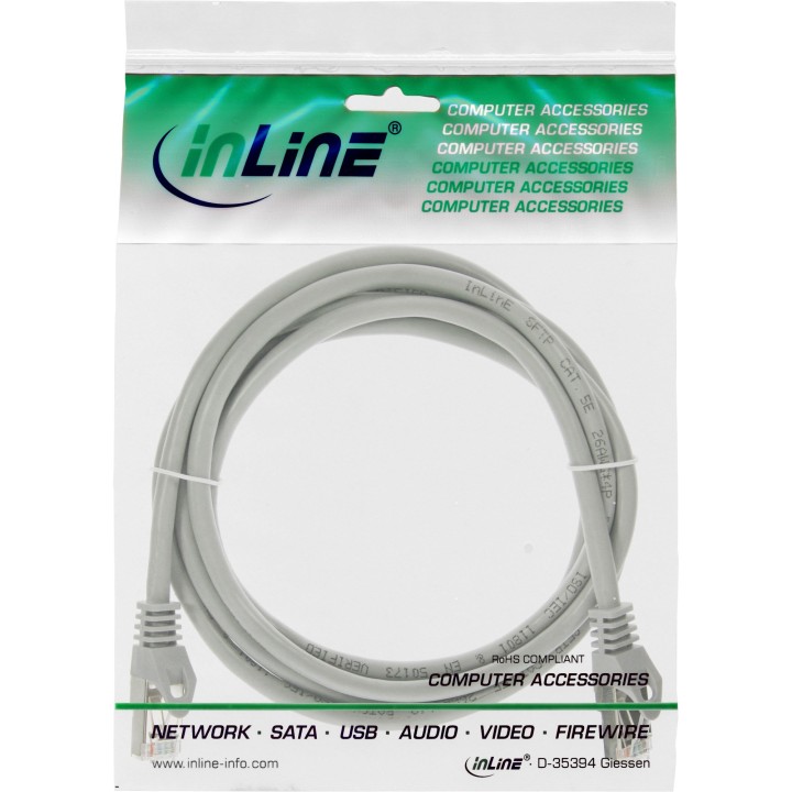 72511 - Câble patch InLine®, SF/UTP, Cat.5e, gris, 1 m