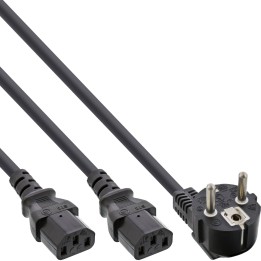 16653 - Câble secteur Y InLine®, 1x contact de protection ST vers 2x appareils froids ST, 1,8m