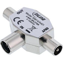 InLine? Antenne T-Verteiler f?r TV, 1x Koax Buchse an 2x Koax Stecker