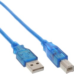 34535B - Câble InLine® USB 2.0, A vers B, bleu transparent, 3 m