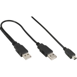 33107X - Câble mini-Y USB InLine®, 2x fiche A vers fiche mini-B (5 broches), 1,0 m