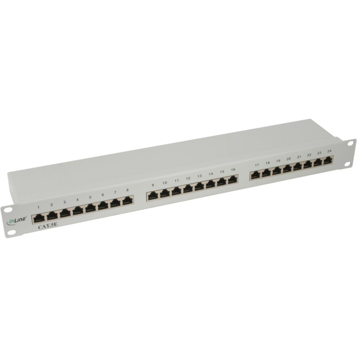 Panneau à connexions InLine®, Cat.5e 24 x, 19", 1HE, gris clair, RAL7035