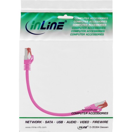 76422M - Câble patch InLine®, S/FTP (PiMf), Cat.6, 250 MHz, PVC, cuivre, rose, 0,25 m