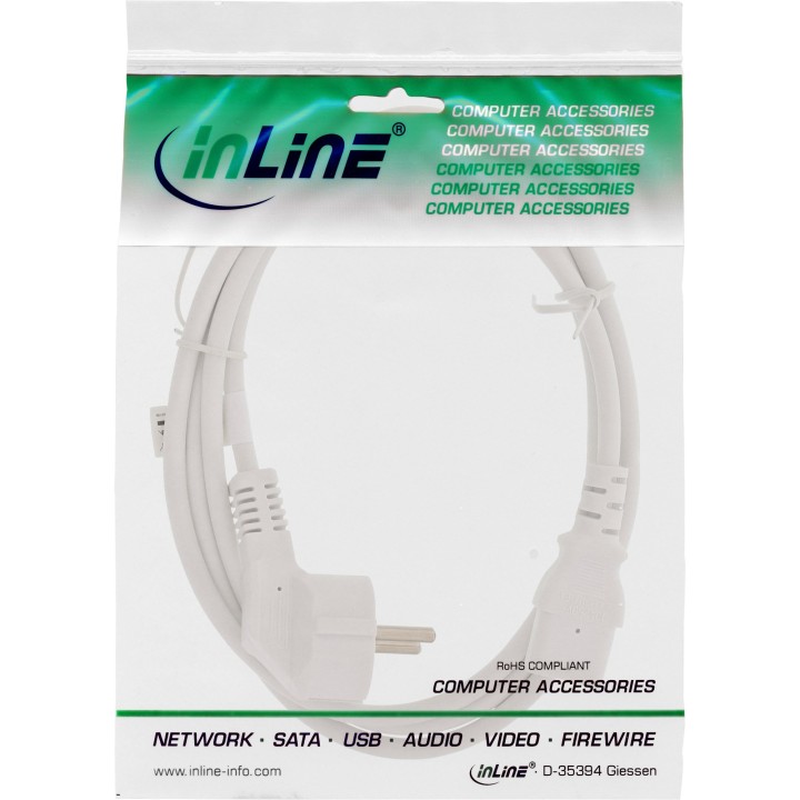 InLine? Netzkabel, Schutzkontakt gewinkelt auf Kaltger?testecker C13, wei?, 3m