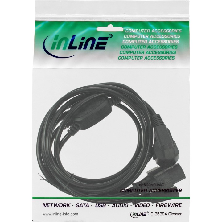 InLine? Netz-Y-Kabel, 1x Schutzkontaktstecker zu 3x Kaltger?testecker, 1,8m