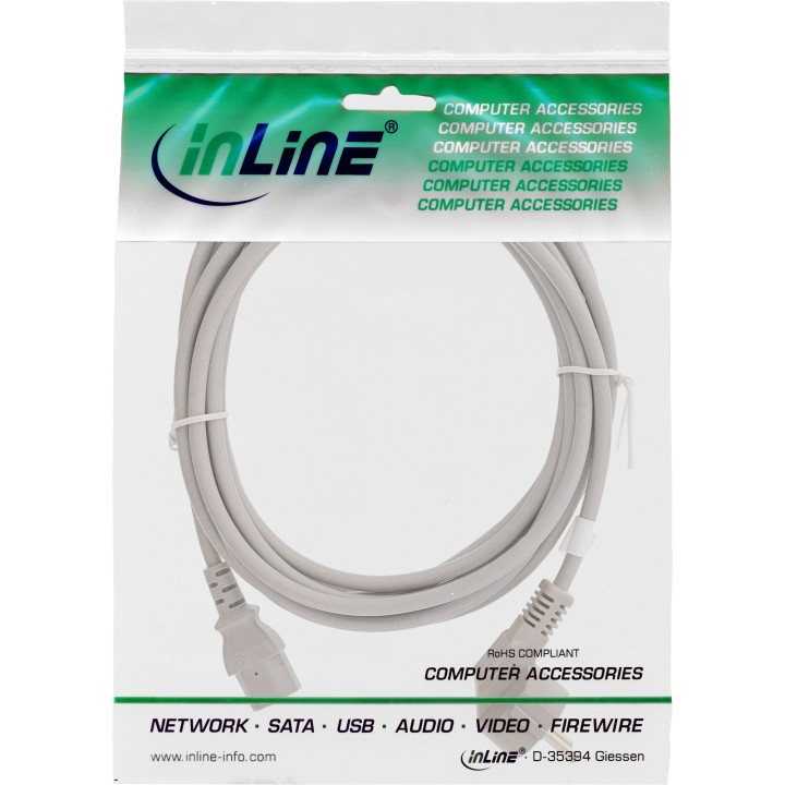 InLine? Netzkabel, Schutzkontakt gewinkelt auf Kaltger?testecker C13, 5m, grau