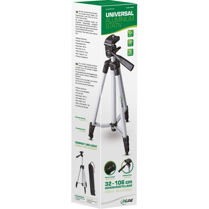 48002B - Trépied InLine® pour appareils photo numériques et caméras vidéo, aluminium, hauteur max. 1,06 m