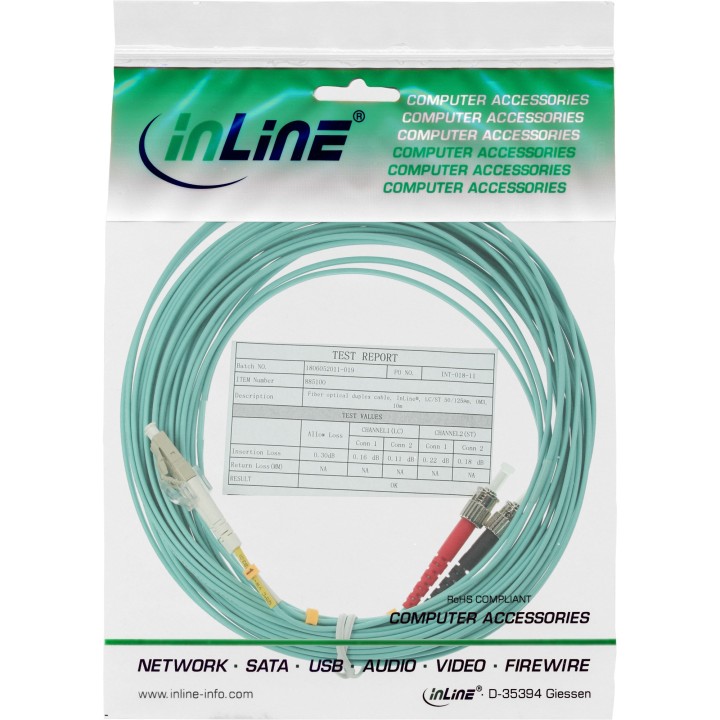 InLine? LWL Duplex Kabel, LC/ST, 50/125?m, OM3, 1m