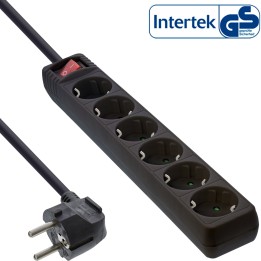 16461S - Multiprise InLine®, contact de protection 6 voies, avec interrupteur, noir, 1,5 m