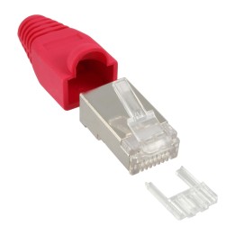 10er Pack InLine? Crimpst. RJ45 gesch., mit Knickschutz & Einf?delhilfe, rot