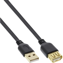 34605F - Rallonge de câble plat InLine® USB 2.0, A ST / BU, noir, contacts dorés, 5m