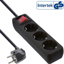 16435S - Multiprise InLine®, contact de protection à 3 voies, avec interrupteur, noir, 5m