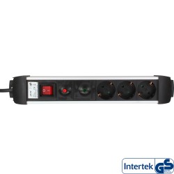 InLine? Steckdosenleiste Alu, 3-fach Schutzkontakt, mit ?-Schutz, Schalter, 1,5m