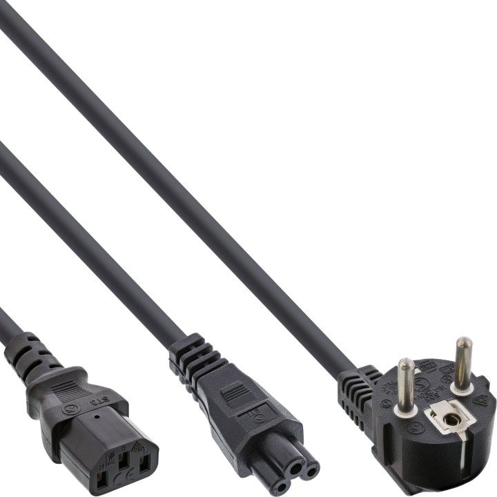 InLine? Netz-Y-Kabel, 1x Schutzkontakt ST zu Kaltger?te- & Notebook ST, 2m