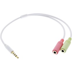 99302W - Câble adaptateur pour casque InLine®, fiche 3,5 mm vers prise 2x3,5 mm, blanc, 0,15 m
