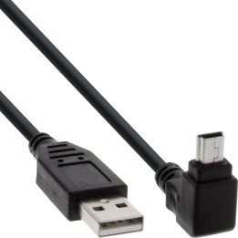 34105 - Mini câble InLine® USB 2.0, ST A/Mini-B ST (5 broches) coudé en haut, 90, noir, 0,5 m