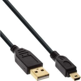 31805P - Câble mini InLine® USB 2.0, USB A ST/Mini ST 5 broches, noir, contact doré, 0,5 m