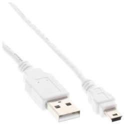 31805W - Mini câble InLine® USB 2.0, fiche USB A vers fiche mini B (5 broches), blanc, 0,5 m