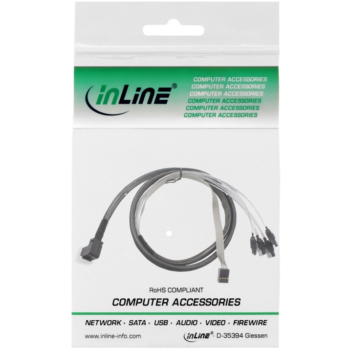 27631A - Câble InLine® Mini SAS HD, SFF-8643 coudé vers 4x SATA  bande latérale, 0,5 m