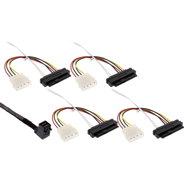 27633A - Câble InLine® Mini SAS HD, SFF-8643 coudé vers 4x SFF-8482  alimentation, 0,5 m