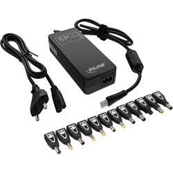 InLine? Univ. NT f. NBs m. Farbdisp., 90W, USB, 100-240V, schw. m. 12 Wechselst.