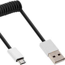 31730R - Câble spiralé InLine® Micro-USB 2.0, USB-A ST/Micro-B ST, noir/aluminium, flexible, 3 m