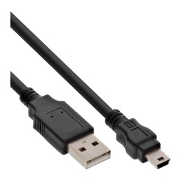 33107J - Câble mini InLine® USB 2.0, USB A ST vers Mini-B ST (5 broches), noir, 0,3 m