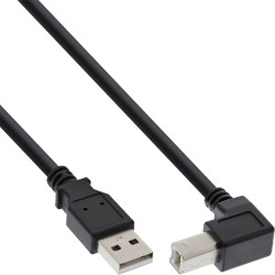 34503U - Câble InLine® USB 2.0, A vers B, coudé en bas, noir, 0,3 m