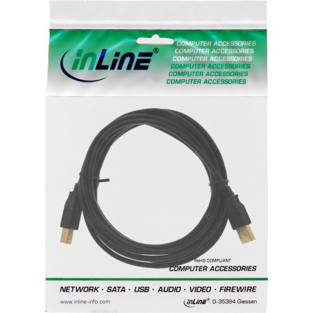 InLine? USB 2.0 Kabel, A an B, schwarz, Kontakte gold, 1,5m
