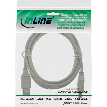 34602X - Rallonge InLine® USB 2.0, fiche / prise, type A, beige/gris, 2m