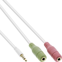 99301W - Câble adaptateur pour casque InLine®, fiche 3,5 mm vers prise 2x3,5 mm, blanc, 1 m