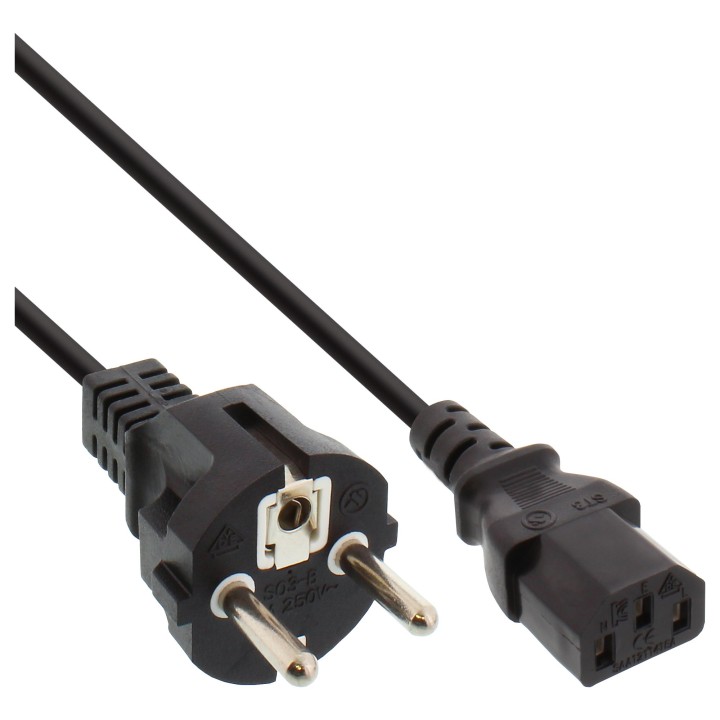 InLine? Netzkabel, Schutzkontakt gerade auf Kaltger?testecker C13, 0,5m, schwarz