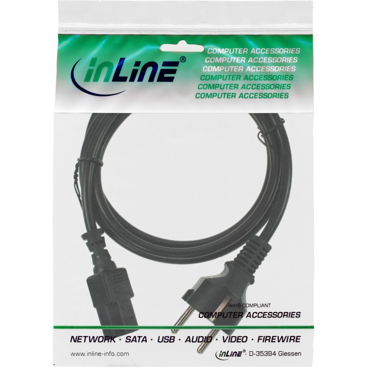 InLine? Netzkabel, Schutzkontakt gerade auf Kaltger?testecker C13, 0,5m, schwarz