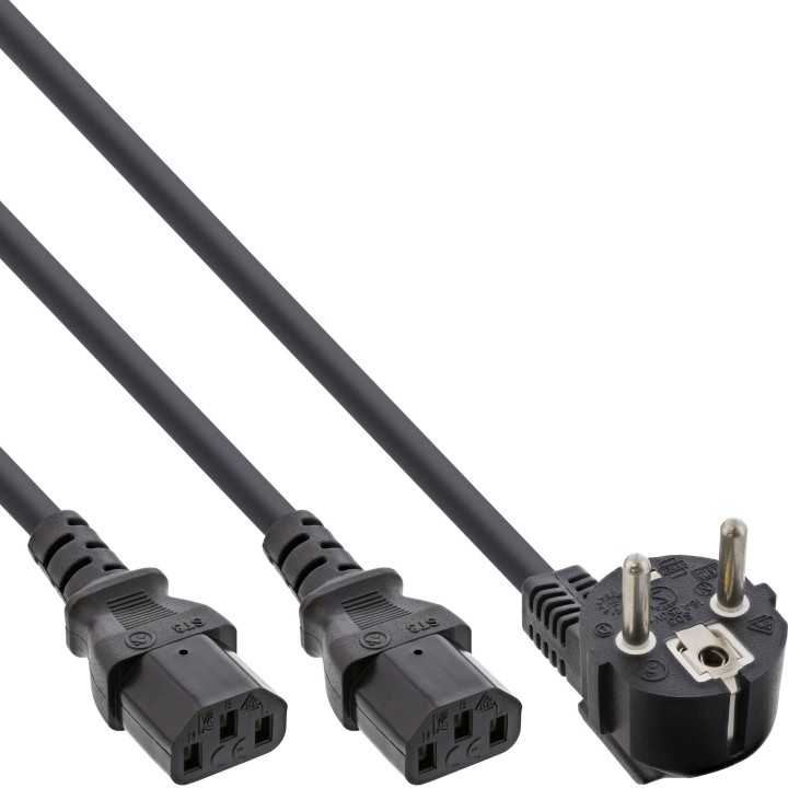 InLine? Netz-Y-Kabel, 1x Schutzkontakt ST zu 2x Kaltger?te ST, 1m
