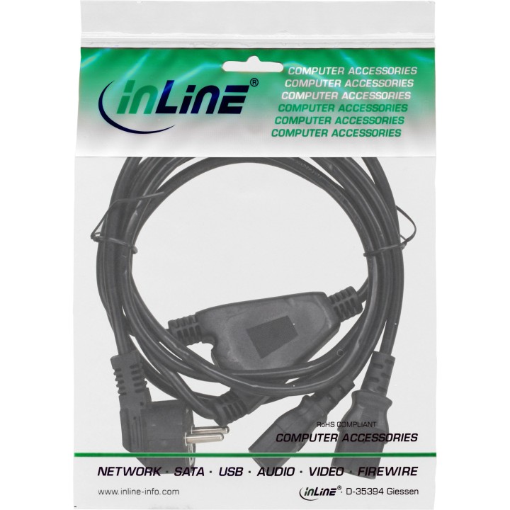 InLine? Netz-Y-Kabel, 1x Schutzkontakt ST zu 2x Kaltger?te ST, 1m