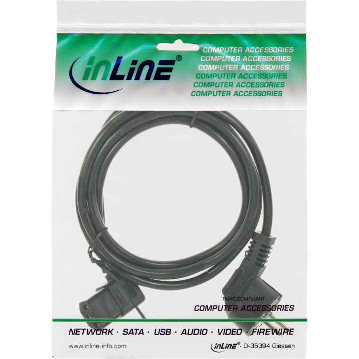 InLine? Netzkabel, Schutzk. gew. / Kaltger?test. C13 links abgew., schwarz, 3m