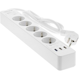 16491T - InLine® Multiprise, 5x contact de sécurité, ÜSS et QC3.0, blanc