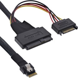 InLine? Slim SAS Kabel, SFF-8654 4i zu U.2 SFF-8639  SATA Strom, 24Gb/s, 1m