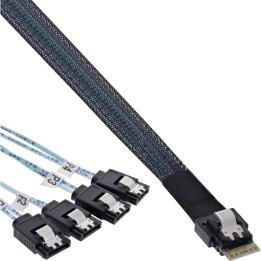 27646A - InLine® Câble SAS Slim, SFF-8654 4i vers 4x SATA 7 broches, 12Gb/s, 0,5m