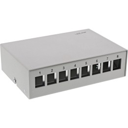 InLine? Patchfeld-Dose Aufputz f?r 8x Keystone RJ45, Metall, lichtgrau RAL7035