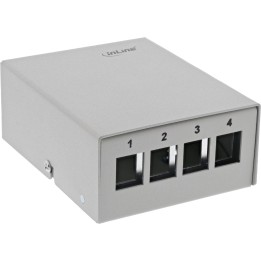 InLine? Patchfeld-Dose Aufputz f?r 4x Keystone RJ45, Metall, lichtgrau RAL7035